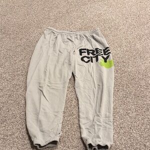 Freecity Gray Sweatpants with Lime Accent
